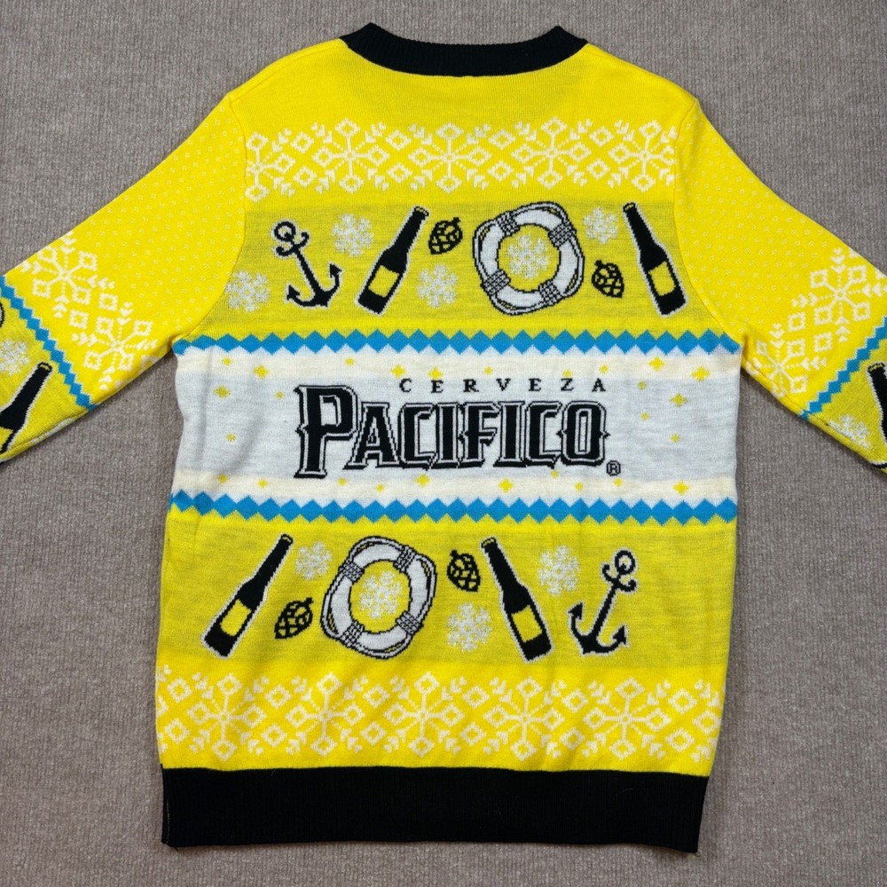 Pacifico Cerveza Yellow Ugly Christmas Sweater Adult Size Medium EUC - Picture 6 of 8
